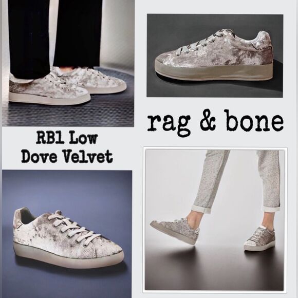 Rag & Bone Sneakers RB1 Low Top in Dove Crushed Velvet Silver Grey - Picture 17 of 17